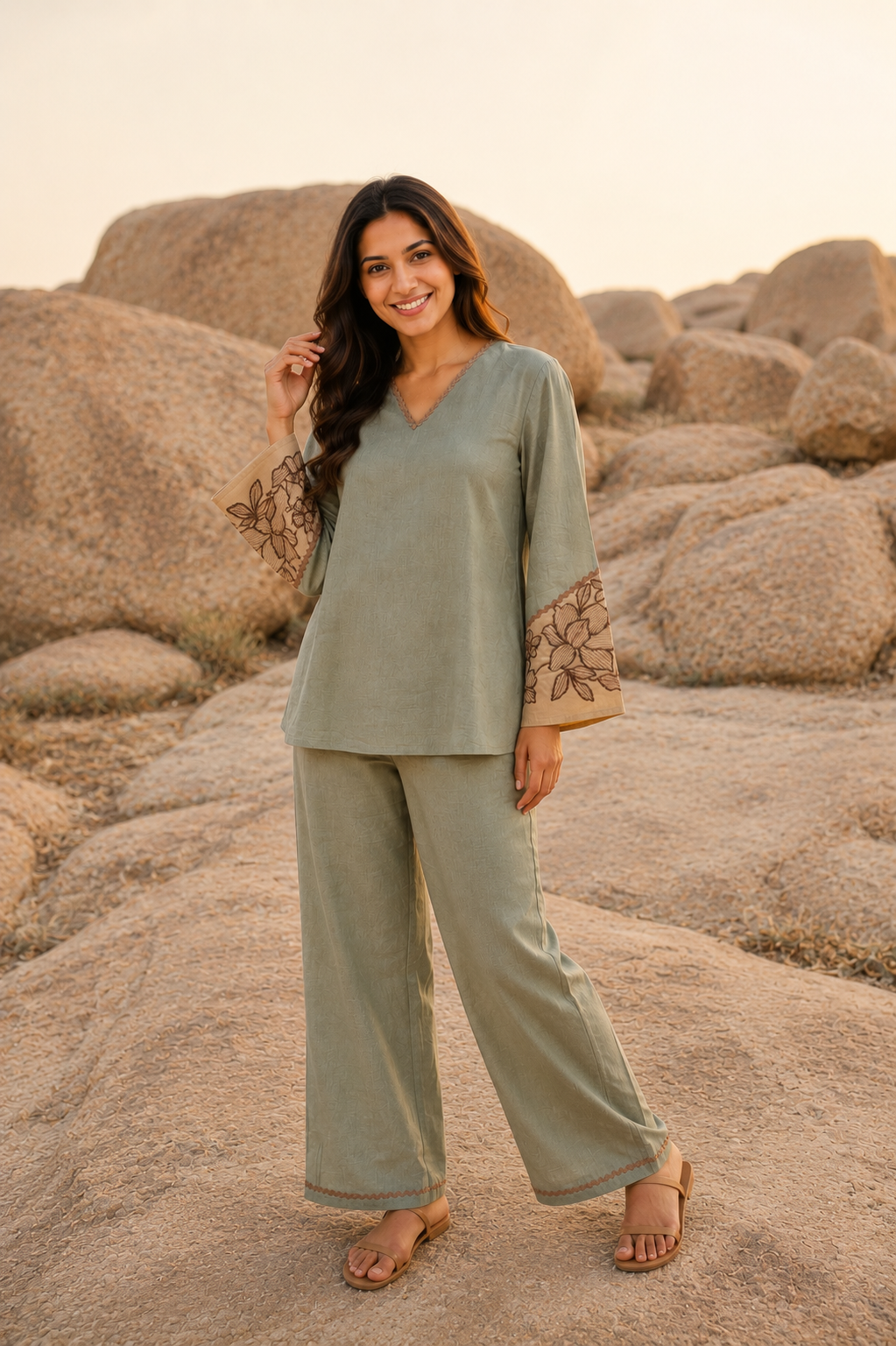 Sage Elegance Embroidered Co-Ord Set
