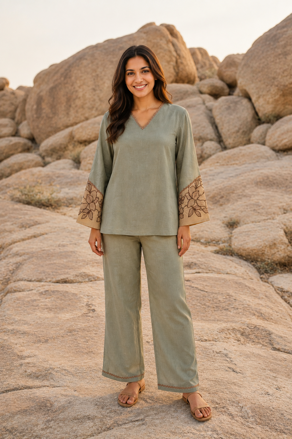 Sage Elegance Embroidered Co-Ord Set