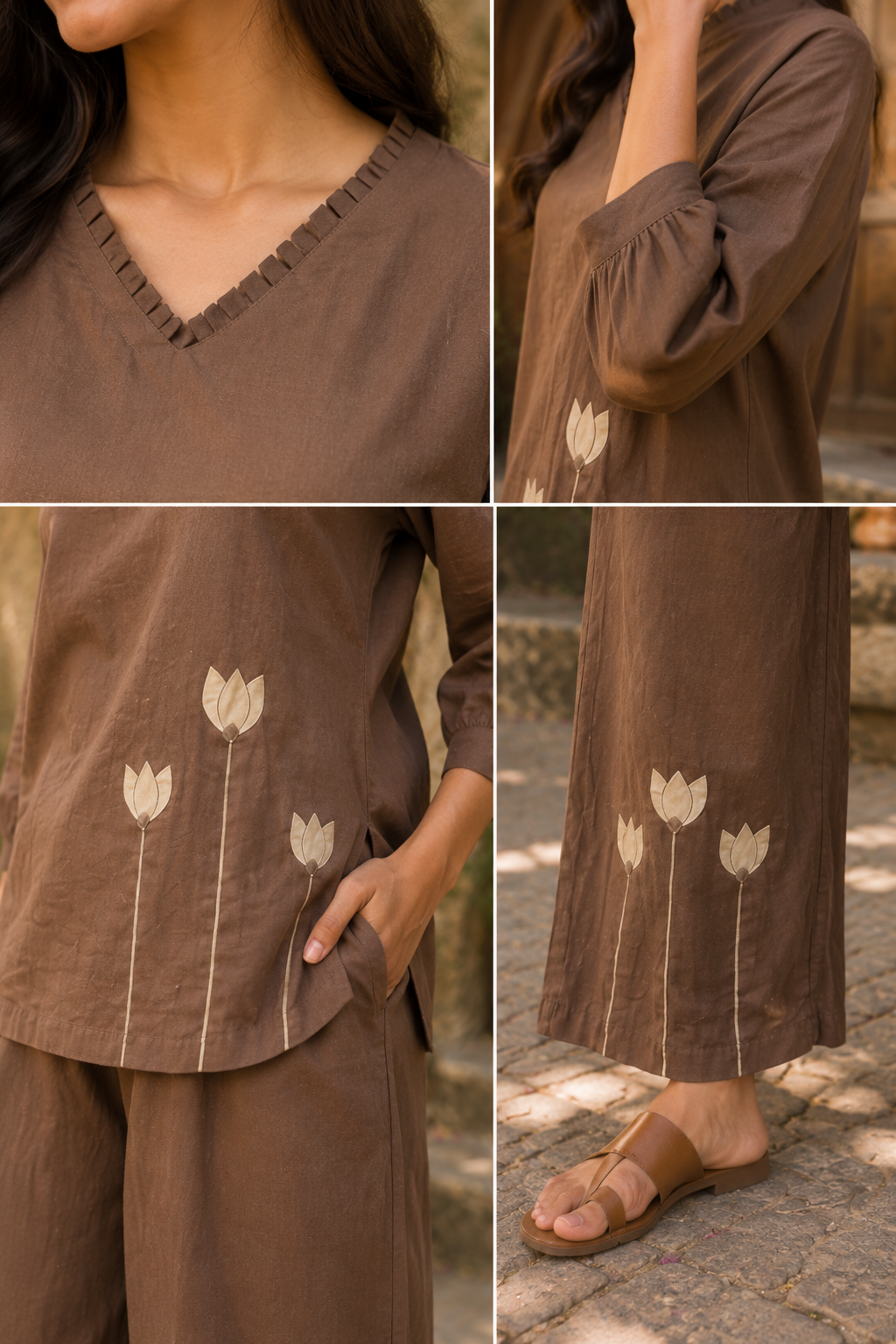 Cocoa Tulip Embroidered Co-ord Set