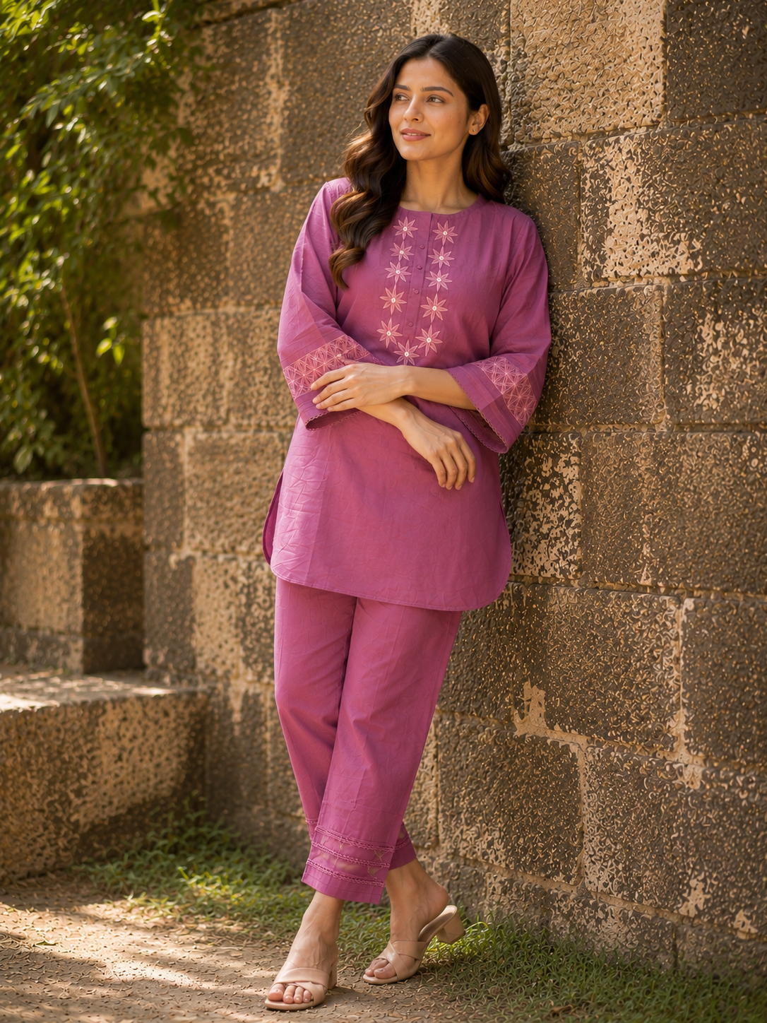 Lavender Floral Embroidered Co-Ord Set