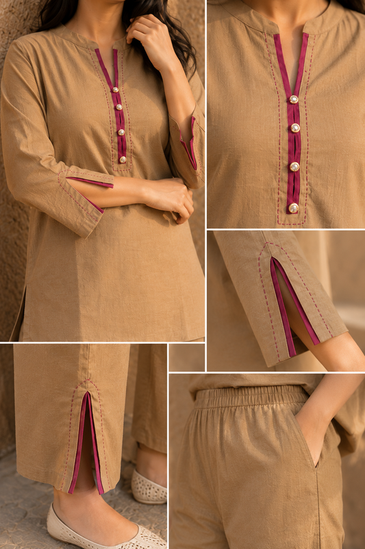 Earthy Beige Self-Textured Co-Ord Set