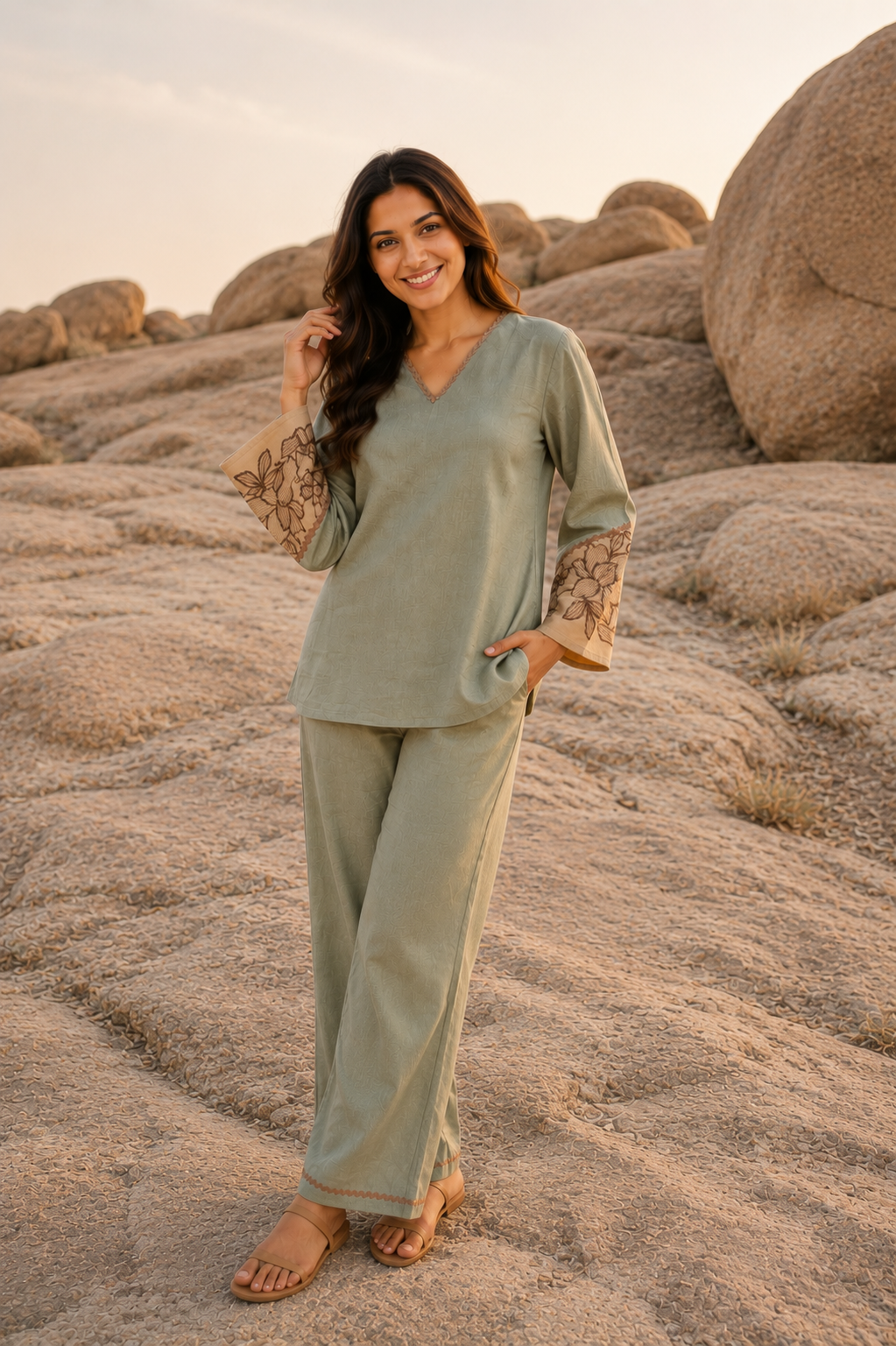 Sage Elegance Embroidered Co-Ord Set