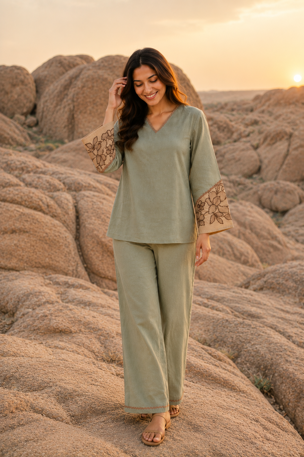 Sage Elegance Embroidered Co-Ord Set