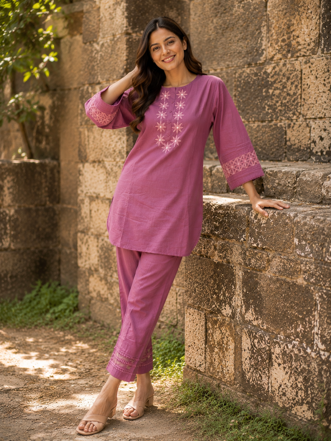 Lavender Floral Embroidered Co-Ord Set
